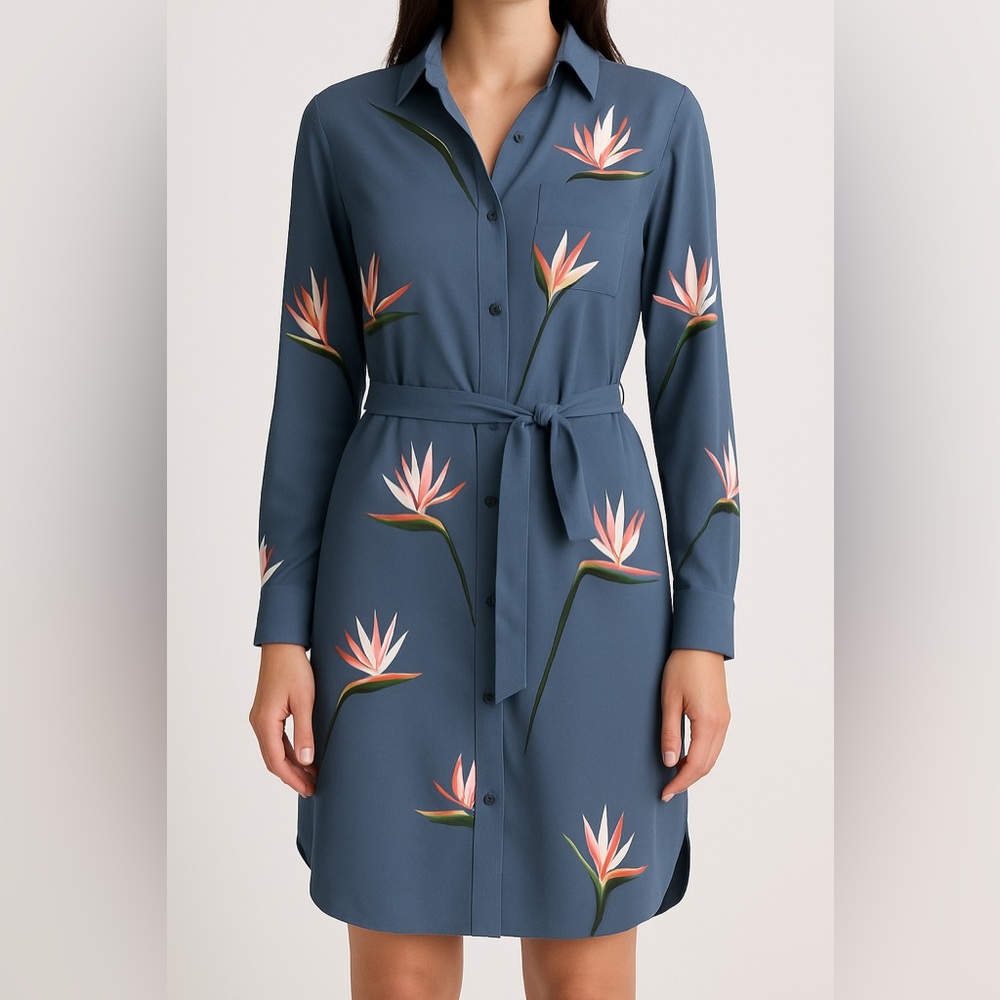 Anthropologie Blue Floral Long Sleeve Dress